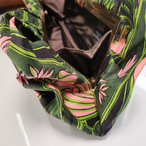 Rare Vintage Prada Medium Clutch in Pink Tulip Green Floral Silk Fabric - Picture 4 of 16